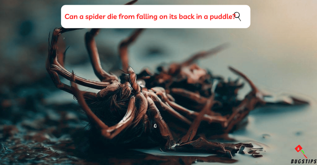Can a spider die from falling on its back in a puddle?